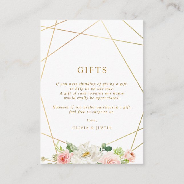 carte cadeau de mariage géométrique or & flush (Devant)