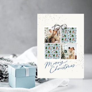 Carte cadeau de Noël à 2 photos Rudolph avec nœud