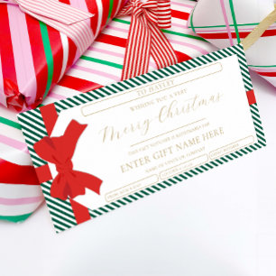 Carte cadeau de Noël de marque d'émeraude Bow