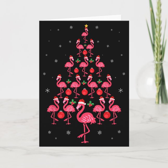 Carte Cadeau de Noël drôle d'oiseau flamant rose Nk arbr (Devant)