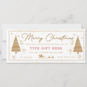 Carte cadeau de Noël en forme d'arbre doré