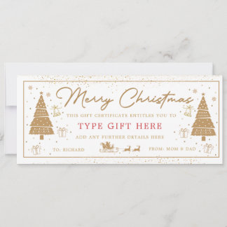 Carte cadeau de Noël en forme d'arbre doré