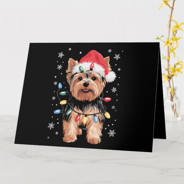 Carte Cadeau de Noël long pour chien Yorkie (Fleur jaune)