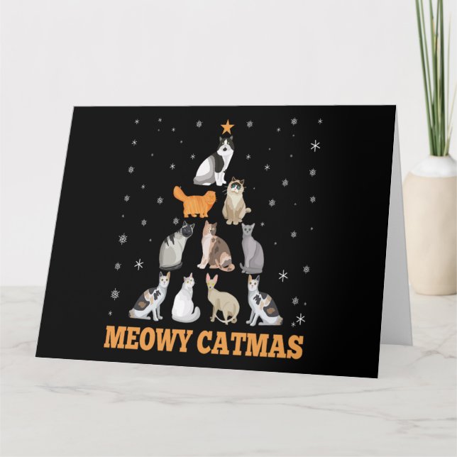 Carte Cadeau de Noël pour amateur de chats Meowy Catmas  (Devant)