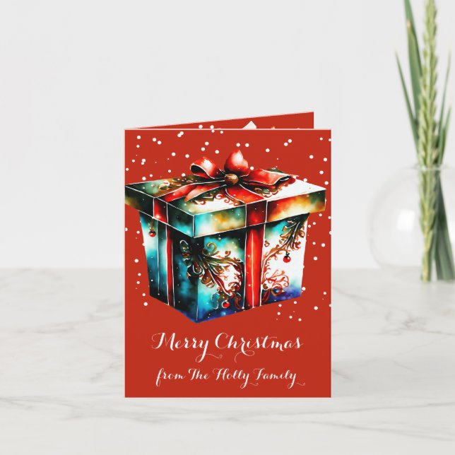 Carte Cadeau de Noël Retro Snowy, Boîte Cadeau Ribbons F (Devant)