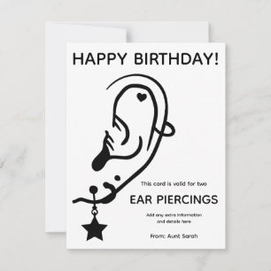 Carte cadeau de perçage d'oreilles, personnalisée