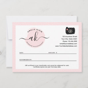 Carte cadeau de photographe minimaliste mignonne