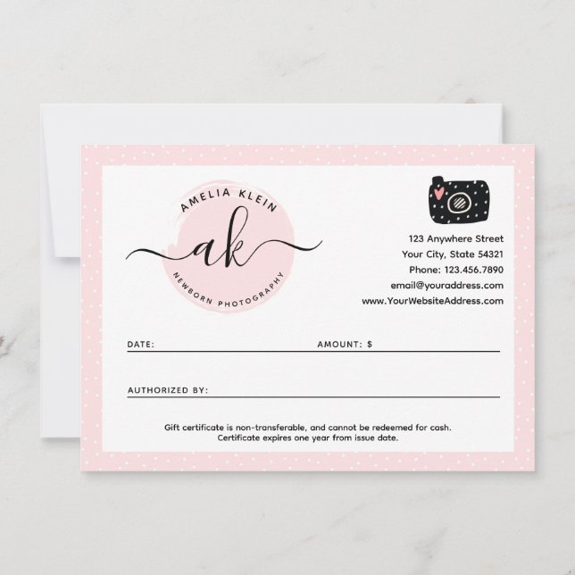 Carte cadeau de photographe minimaliste mignonne (Dos)