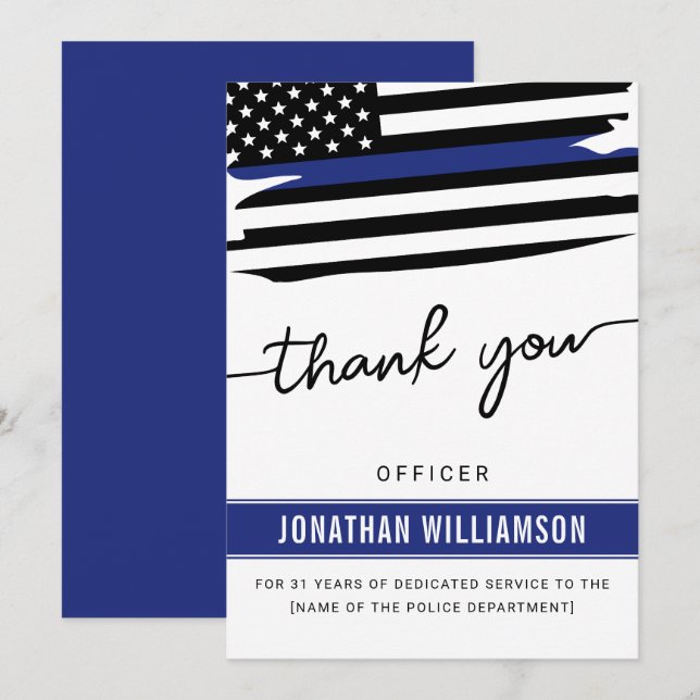 Carte Cadeau de retraite d'un policier de Merci sur mesu (Devant / Derrière)