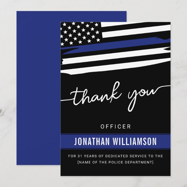 Carte Cadeau de retraite d'un policier de Merci sur mesu (Devant / Derrière)