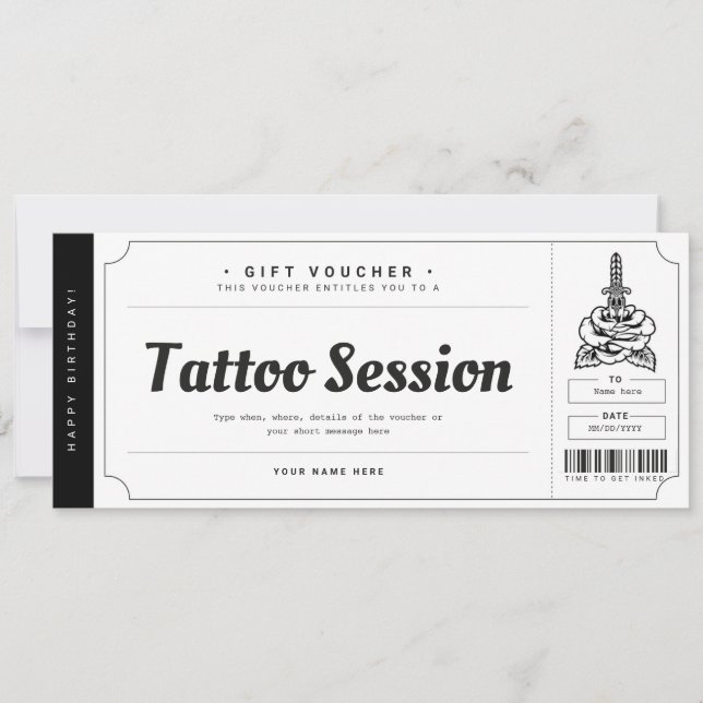 Carte Cadeau de Tatouage Billet Chèque-Cadeau Cert (Devant)
