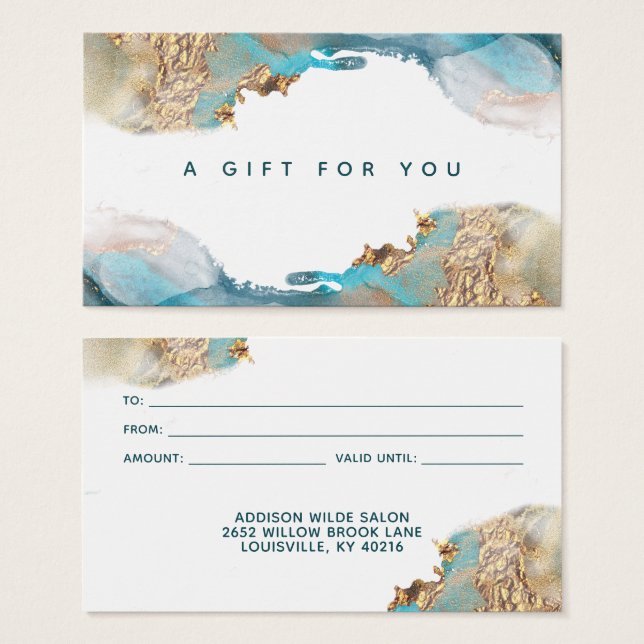 Carte Cadeau D'Encre Liquide D'Art Moderne Bleu Et (Devant & derrière)