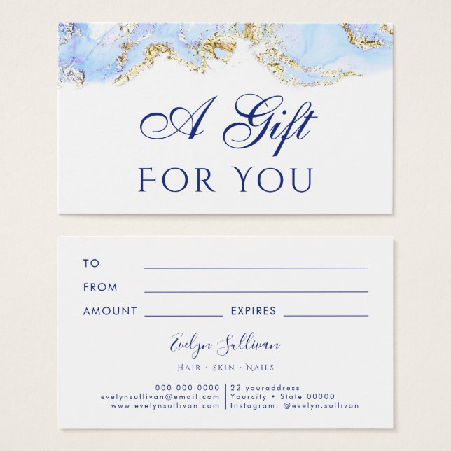 carte cadeau design en marbre bleu (Devant & derrière)