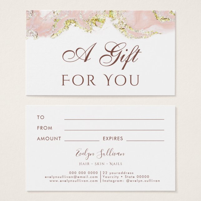 carte cadeau design en marbre rose (Devant & derrière)