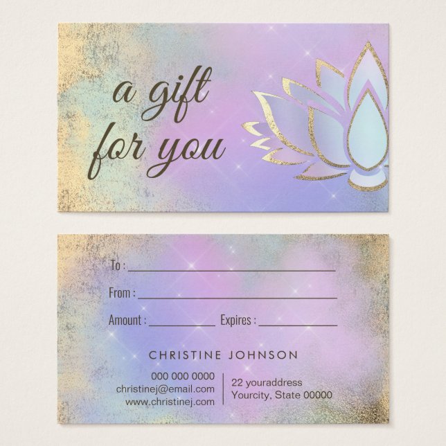 carte cadeau design lotus bleu violet (Devant & derrière)