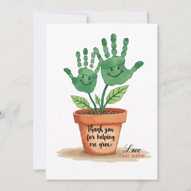 Carte Cadeau Éditable Enseignant Avec Empreinte D'Art (Devant)