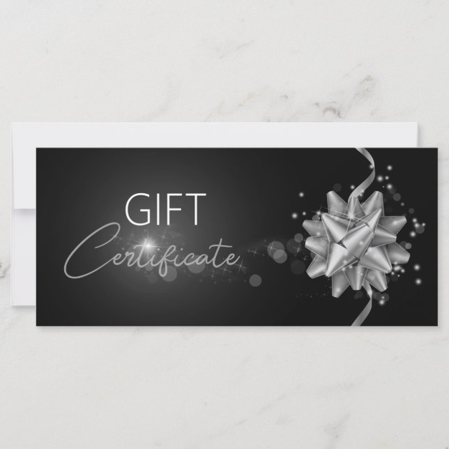 Carte cadeau élégant en argent massif Bow noir (Devant)