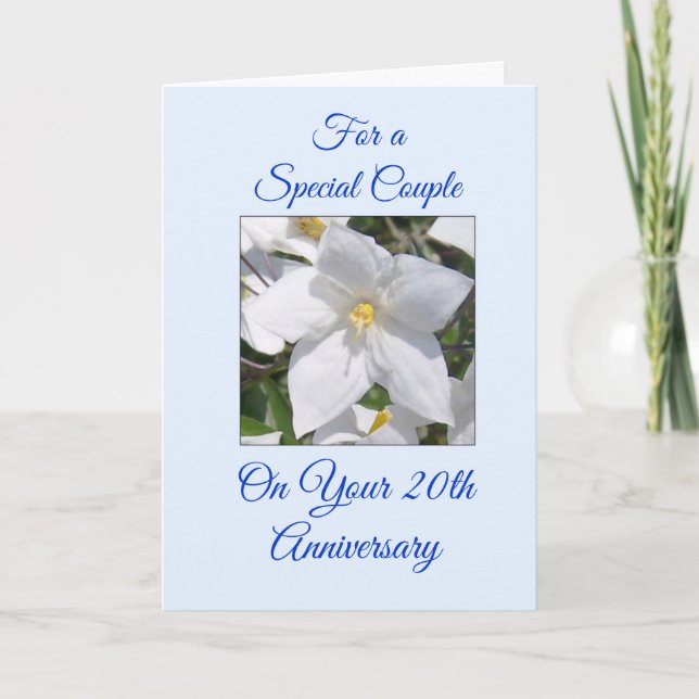 Carte Cadeau Fleurs Blanches Personnalisé 20e Anniversai (Devant)
