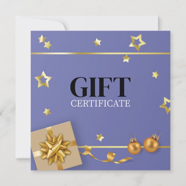 Carte cadeau Gold Christmas Ball Stars Ribbon Blue (Devant)