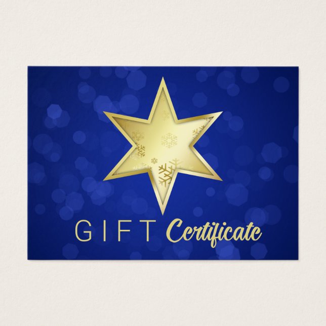 Carte cadeau Golden Christmas Star Blue Bokeh (Devant)