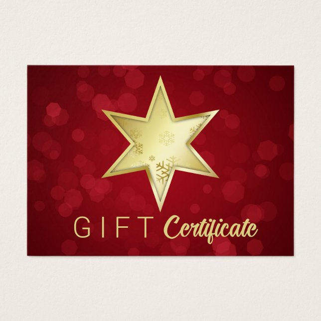 Carte cadeau Golden Christmas Star Red Bokeh (Devant)