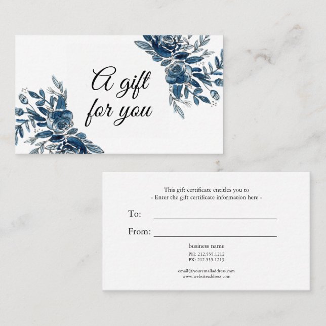 Carte cadeau Indigo blue watercolor (Devant / Derrière)