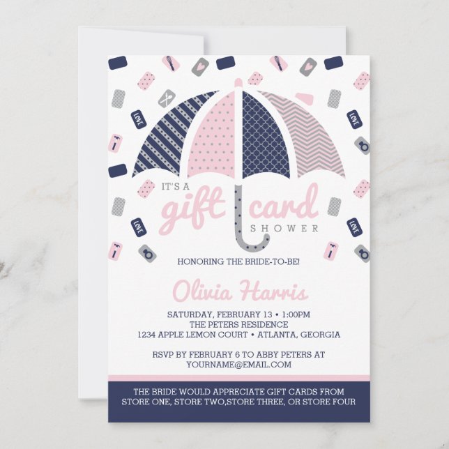Carte cadeau Invitation de douche nuptiale, Marine (Devant)