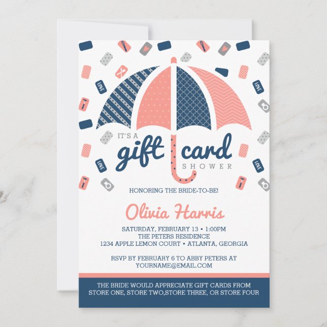 Carte cadeau Invitation de douche nuptiale, Marine (Devant)