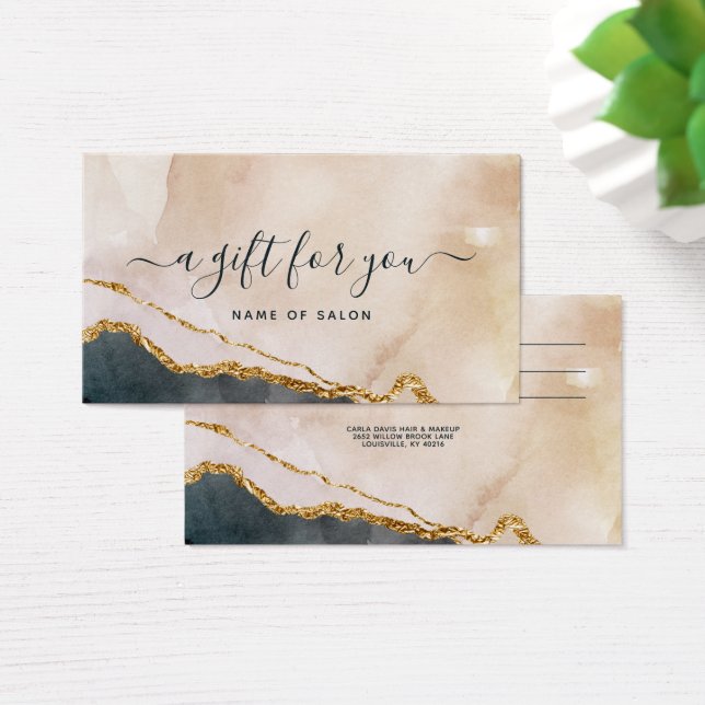 Carte Cadeau Marbre Rose Noir Or Script (Bureau)