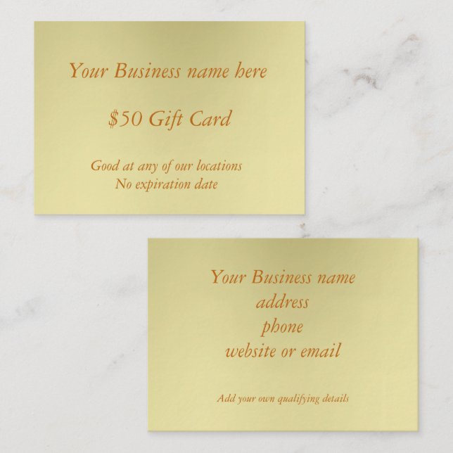 Carte cadeau minimaliste Golden Business Cinquante (Devant / Derrière)