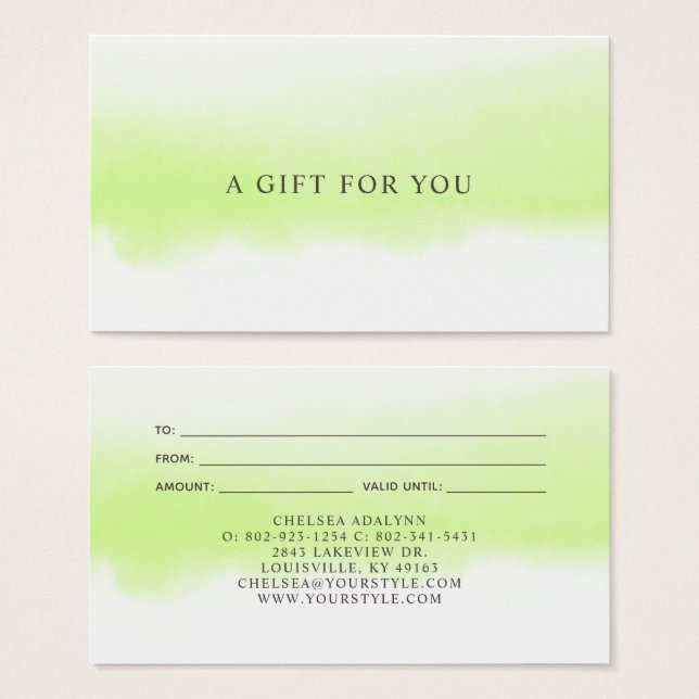 Carte cadeau minimaliste Ombre Vert Aquarelle (Devant & derrière)