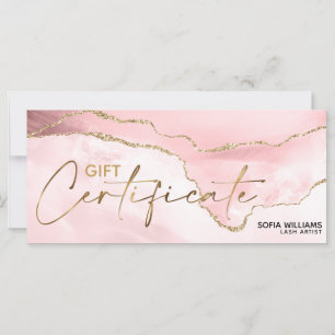 Carte cadeau moderne Blush Pink Agate Certificate