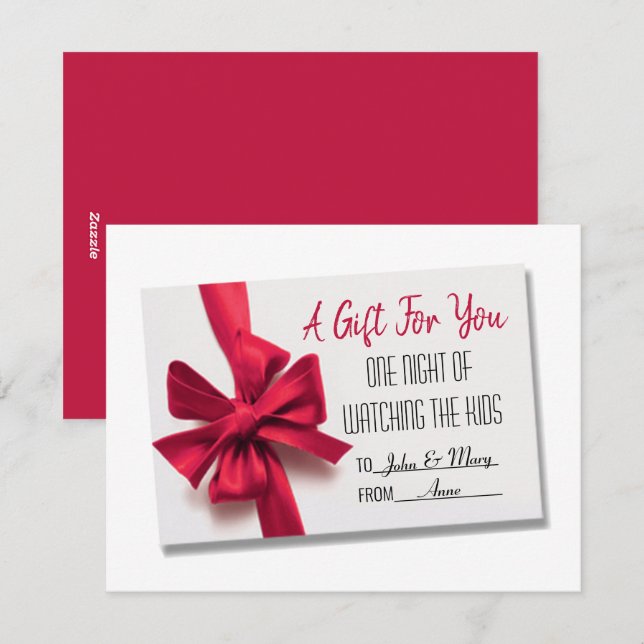 Carte cadeau Noël Red Bow (Devant / Derrière)