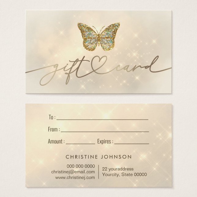 carte cadeau papillon (Devant & derrière)