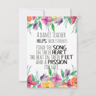 Carte Cadeau pour professeur de danse Citation de remerc