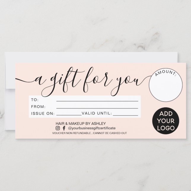 Carte Cadeau rose vif moderne pour votre logo de certifi (Devant)