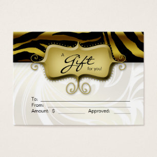 Carte Cadeau Salon Spa Zebra Animal Gold Black 2