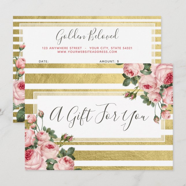 Carte cadeau Shabby Chic Roses Vintages (Devant / Derrière)