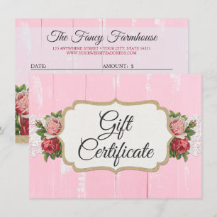 Carte cadeau Shabby Chic Rustic Wood Pink