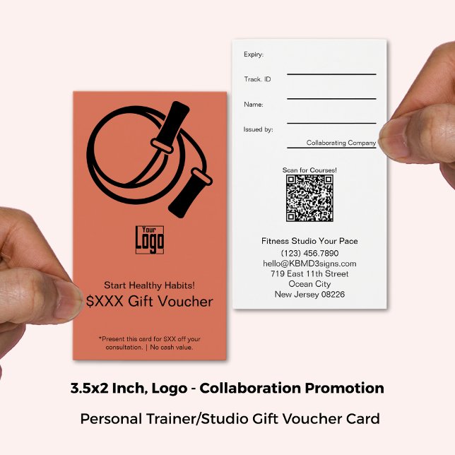 Carte cadeau Starter Orange Black (3.5x2Inch, Portrait Format, Fitness Starter Orange Black Gift Voucher Card)