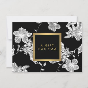 Carte cadeau vintage à motif floral noir et blanc
