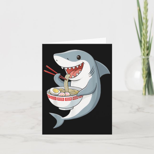 Carte Cadeaux de requin kawaii d'anime mangeant des rame (Devant)