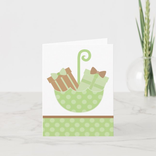Carte Cadeaux pour bébés verts dans un parapluie (Devant)