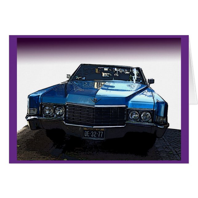 Carte Cadillac bleu vintage (Devant horizontal)