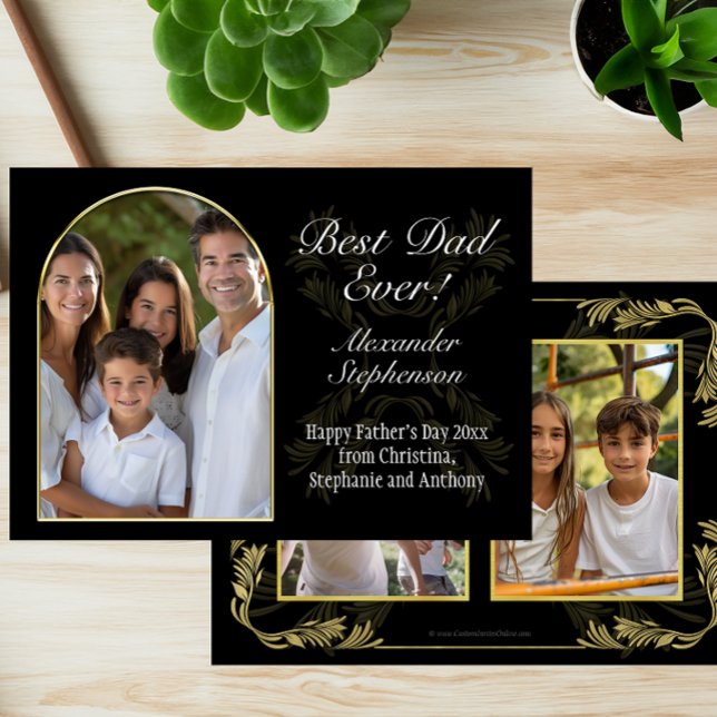 Carte Cadre Arché Meilleur Papa Jamais Fête des pères 3  (fathers day 3 photo card with arched window frame design)
