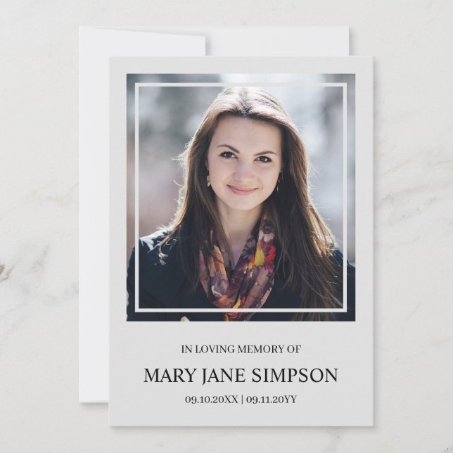 Carte Cadre Argenté simple Photo de funérailles en souve (Devant)