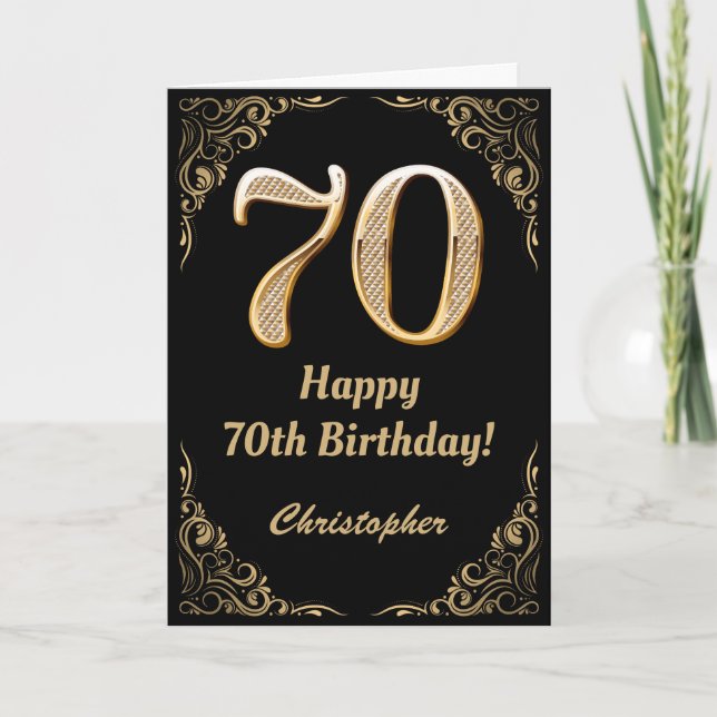 Carte Cadre avec paillettes noir et or pour 70e annivers (Devant)