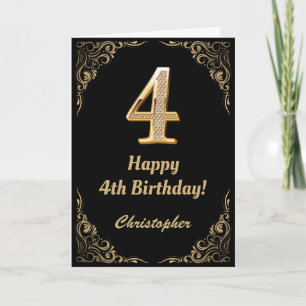 Carte Cadre de Parties scintillant Noir et Or 4e anniver