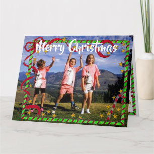 Carte Cadre de photo de famille Joyeux Noël Rubans Verts