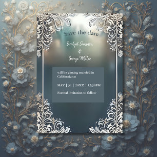 Carte cadre décoré bleu art déco mariage sécurité de la 